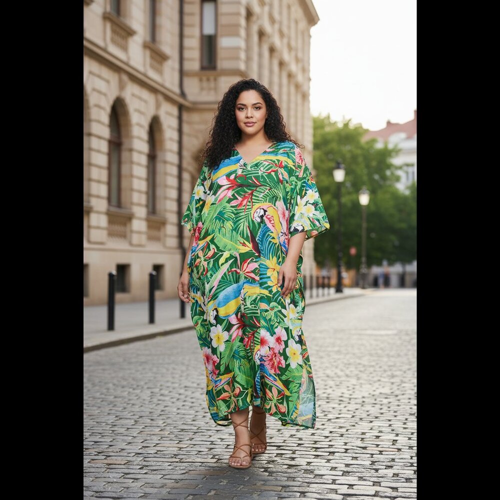 Long Kaftan Dress for Women Cover Up Plus Size Maxi Dresses Polyester Moo Moos
